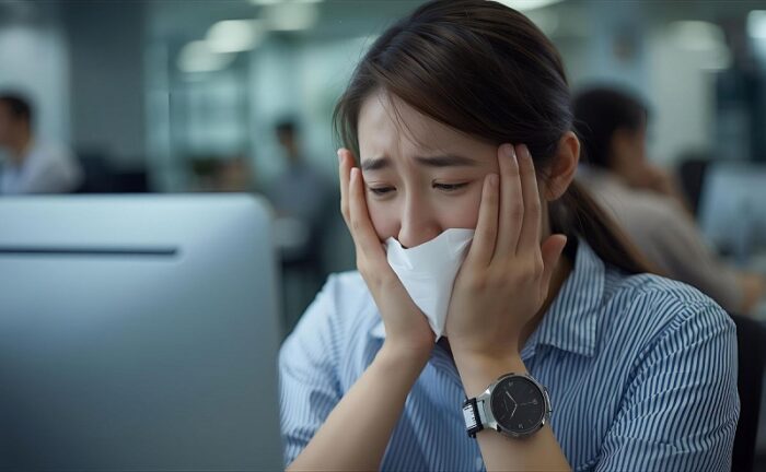 息が苦しくなっている女性