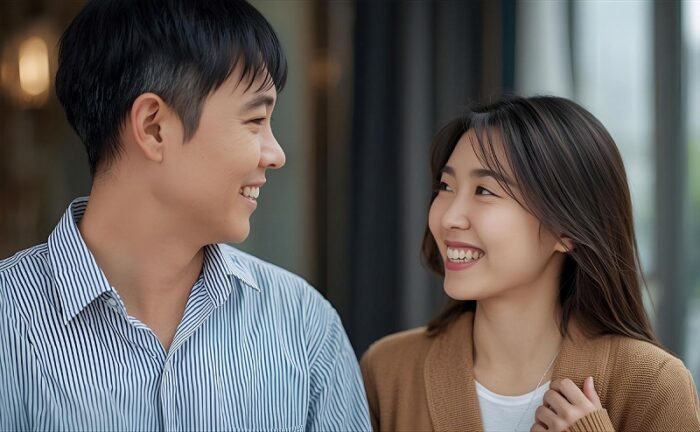 仲良く会話をする夫婦