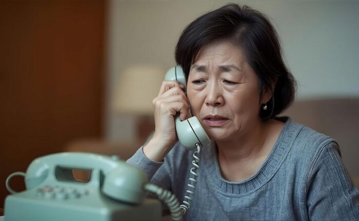 電話に出ていてる女性