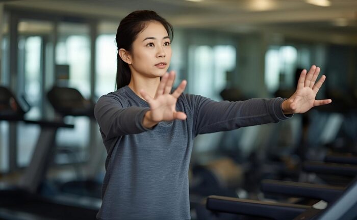 スポーツジムでトレーニングする女性