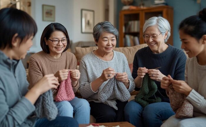 サークルの仲間と一緒に楽しく活動している女性