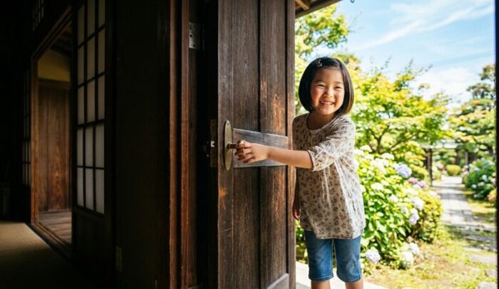 外の明るい世界に行っている女の子