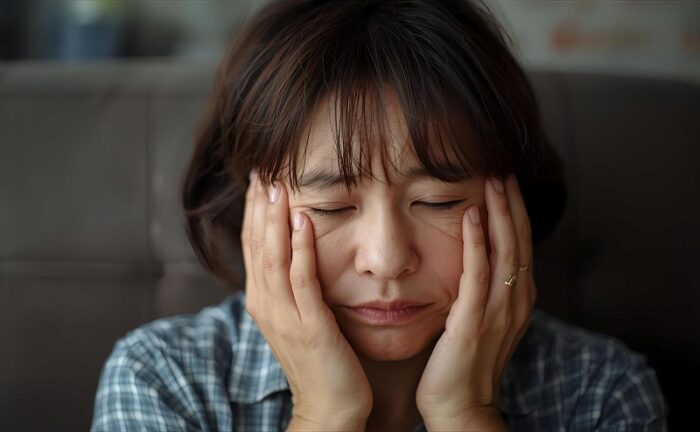 めまいを感じて苦しんでいる女性