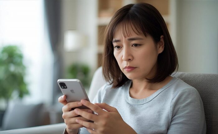 スマホでネット検索する女性