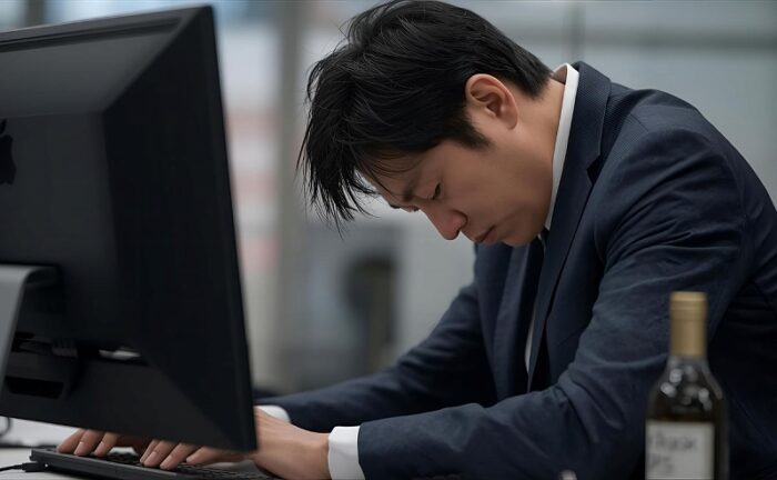 PCで仕事をしている男性