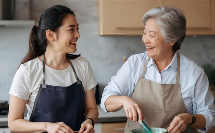 母親と会話する女性