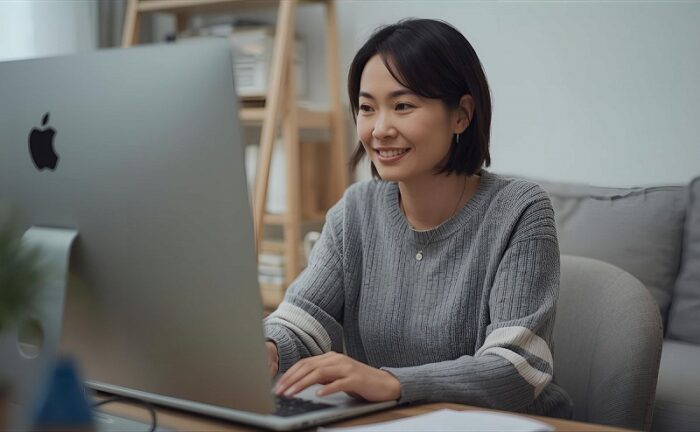 笑顔で仕事をする女性