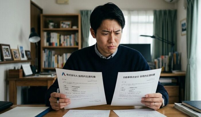 就職先の選択で悩んでいる男性