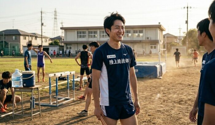 部活動の仲間の話を聞いている男性