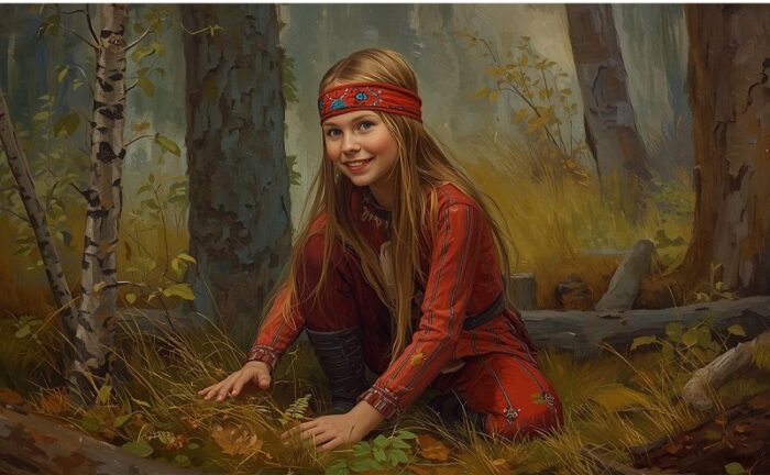 森の中で遊ぶ少女