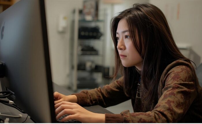 インターネット検索をする女性