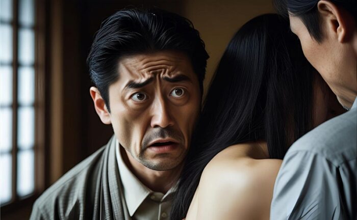 妻の不倫現場を見て、驚く夫