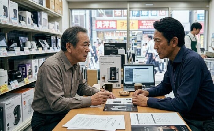 営業先で商談する男性