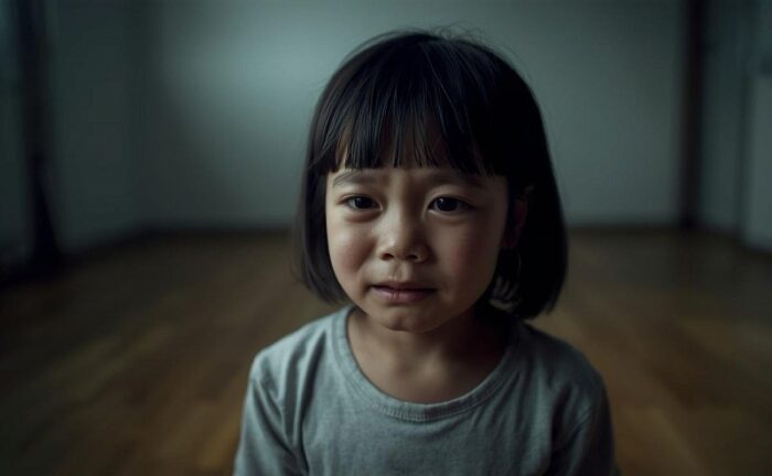 誰もいない部屋の中で泣いている女の子