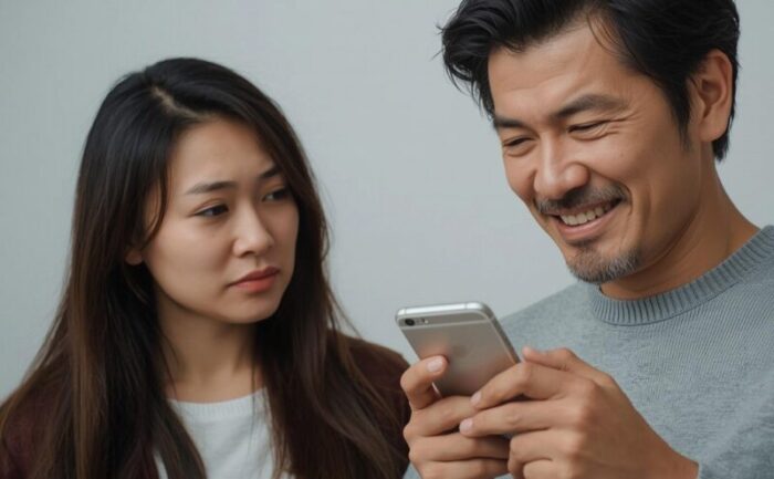 スマホでLINEメッセージを送る男性