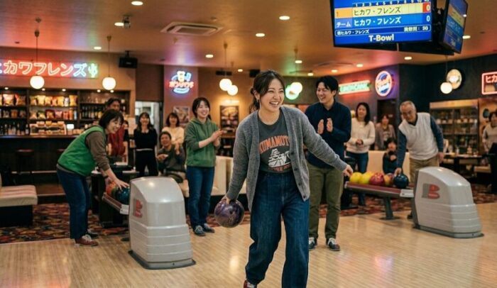 ボーリングをする女性